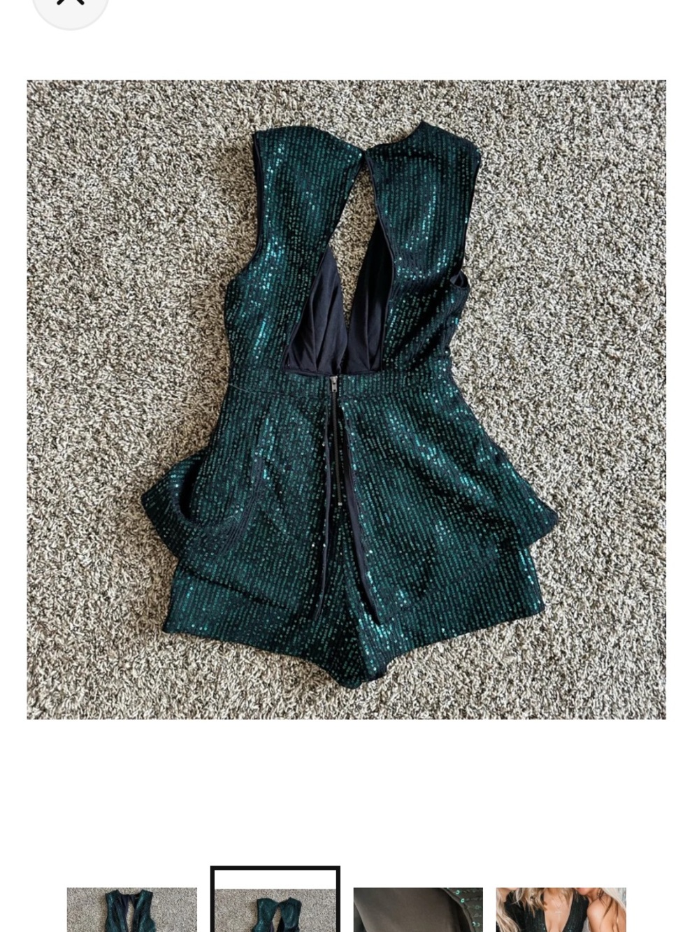 DO+BE Green Sequin halter style deep V-Neck Romper sz medium - Picture 7 of 10